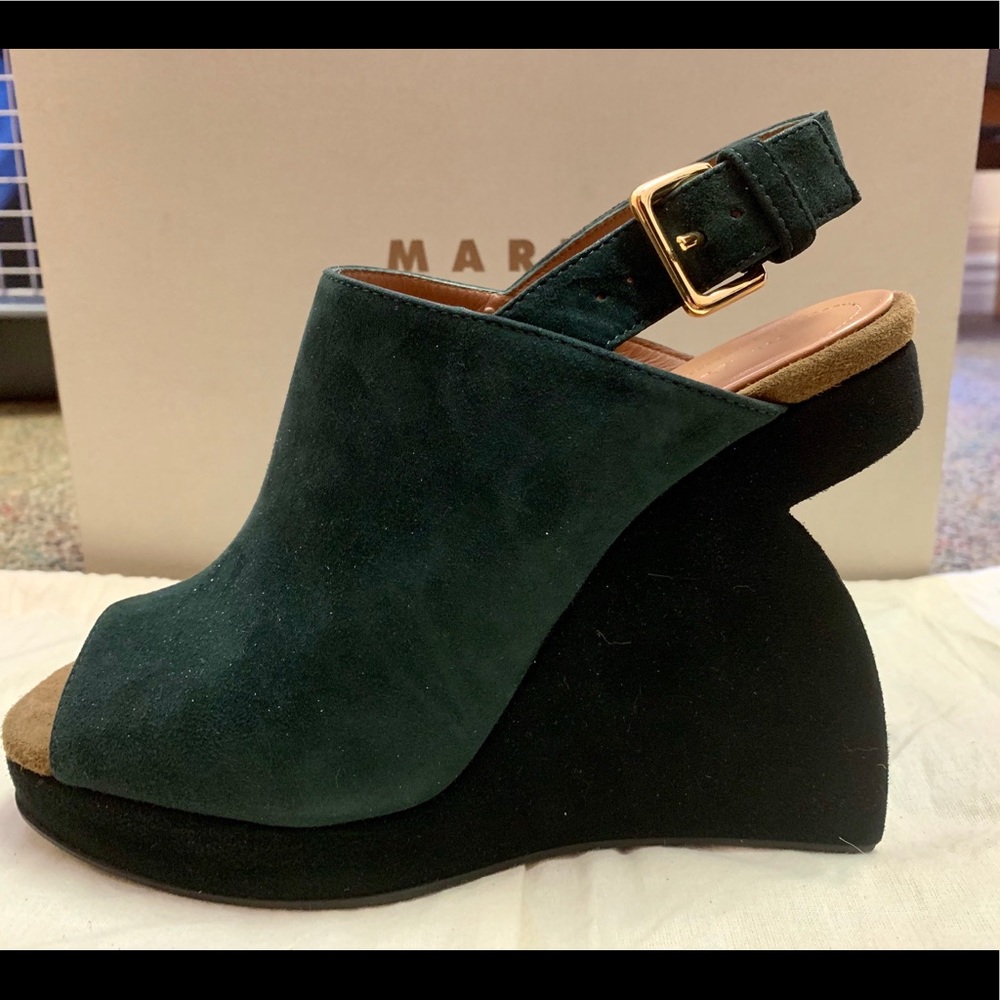 Marni suede wedges - dark sea green and black